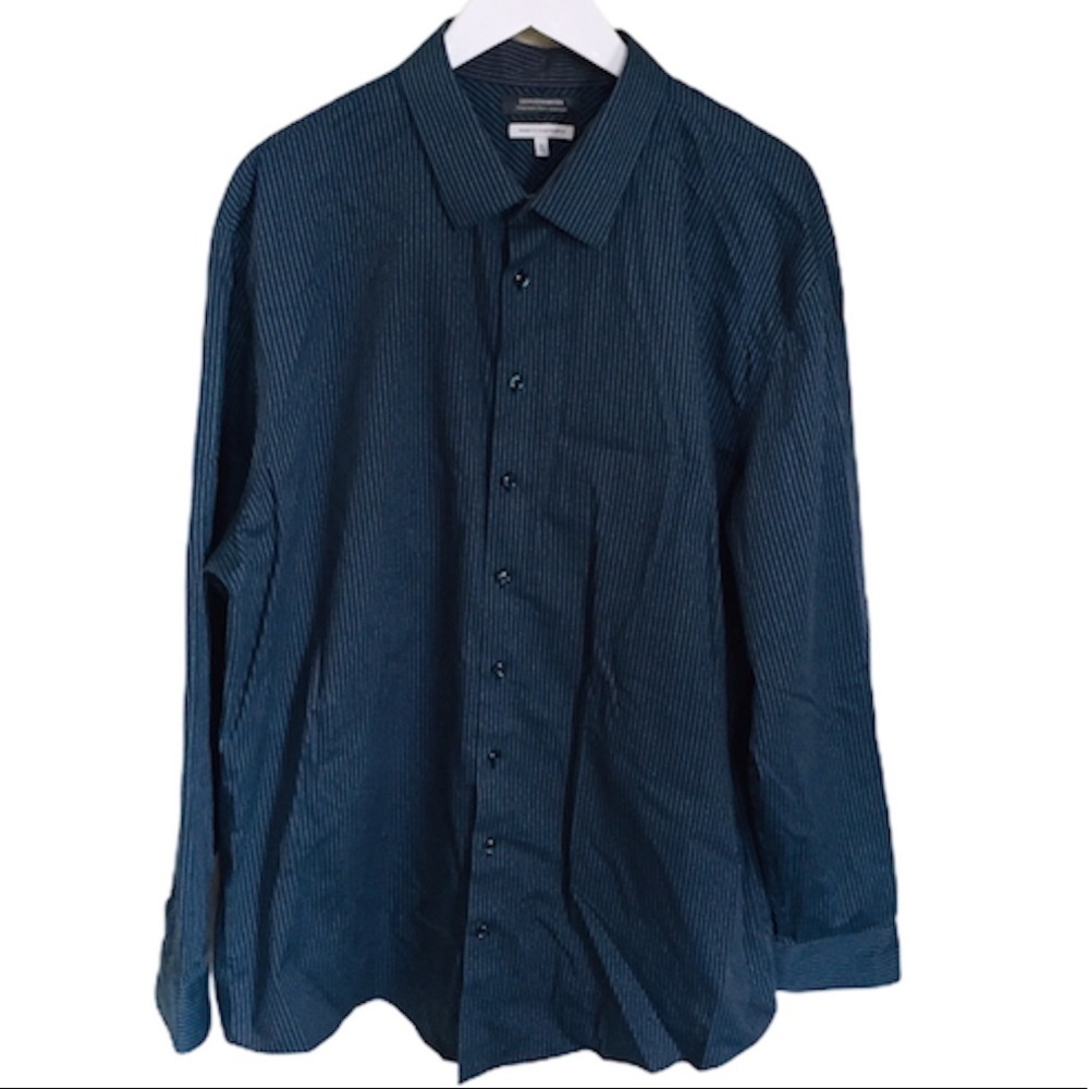 DENVER HAYES Non Iron Pinstripe Shirt With Long Sleeves Navy Blue Size 2XL